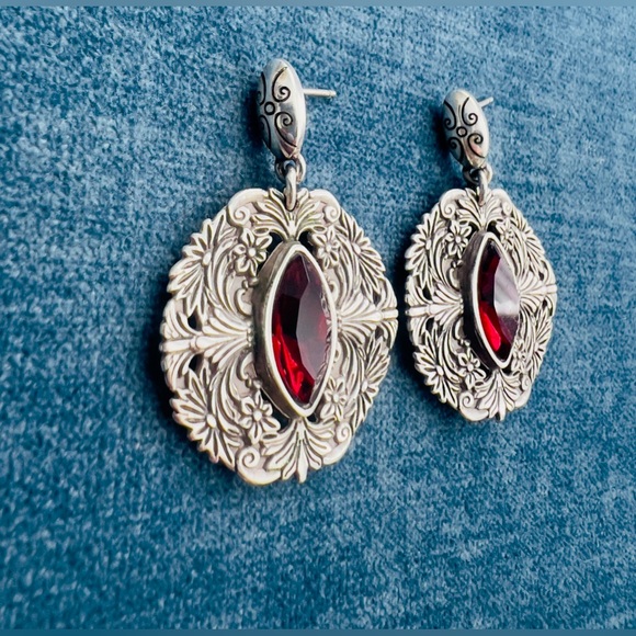 Brighton Rouge Lace Silver Plate Drop Post Earring w Red Navette Crystal - Picture 3 of 7
